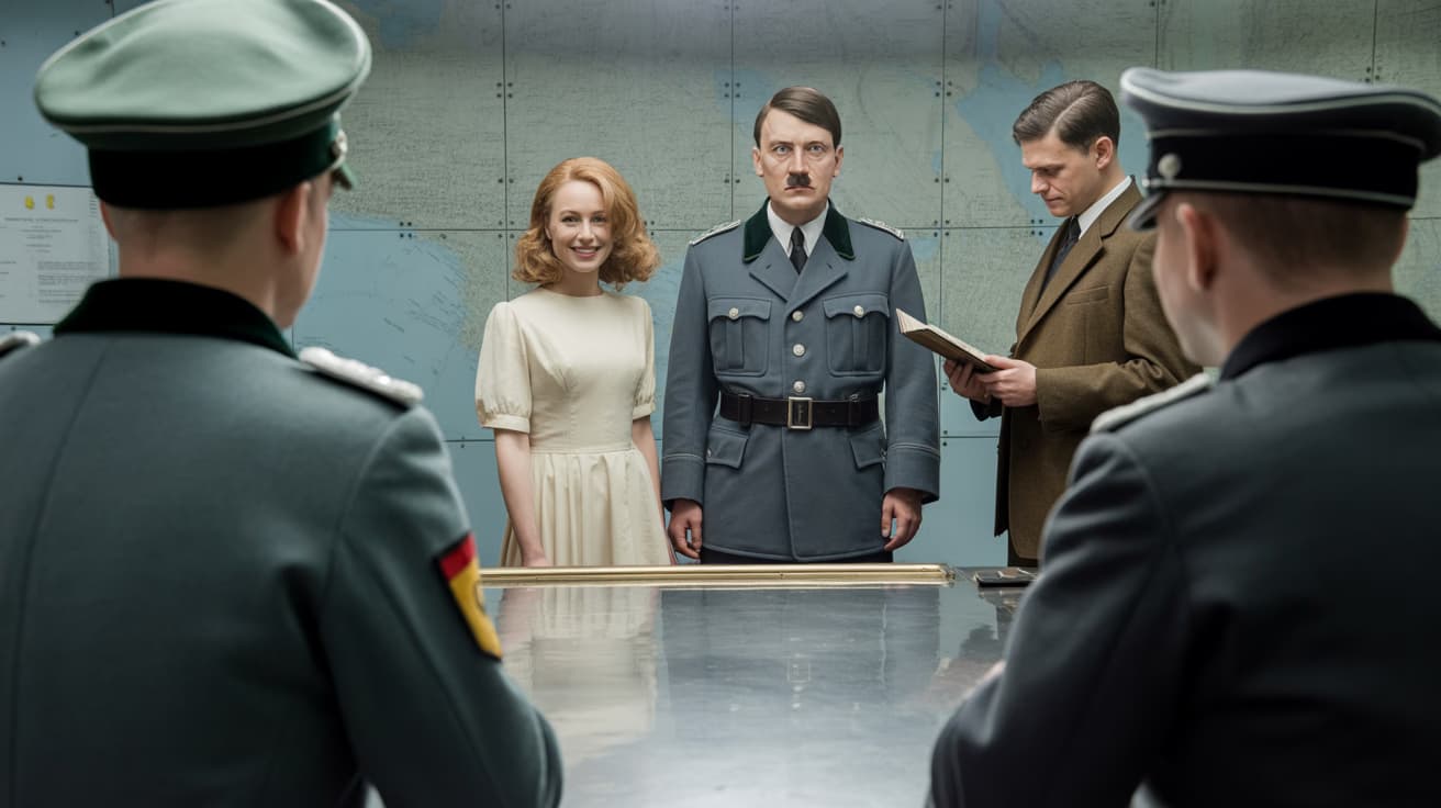 Hitler and Eva Braun wedding ceremony in the Fuhrerbunker map room