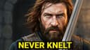 William Wallace holding his sword with the words Never Knelt