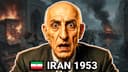 Mossadegh with burning streets of Tehran during the 1953 Iranian coup