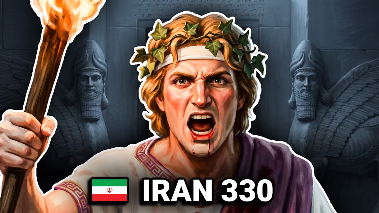 Alexander the Great holding a torch before Persepolis, Iran 330 BC
