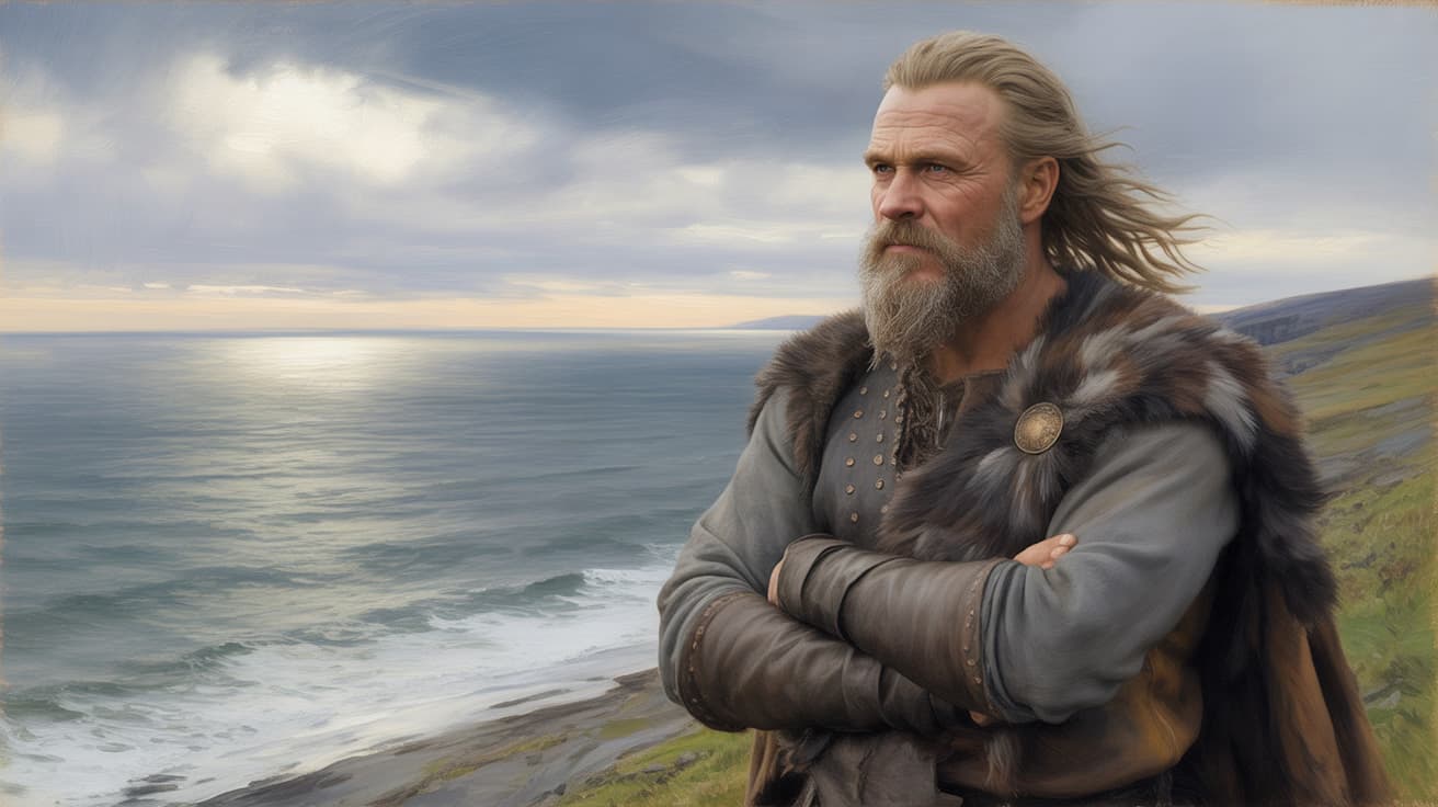 Ragnar Lothbrok gazing over the sea after exile from Denmark