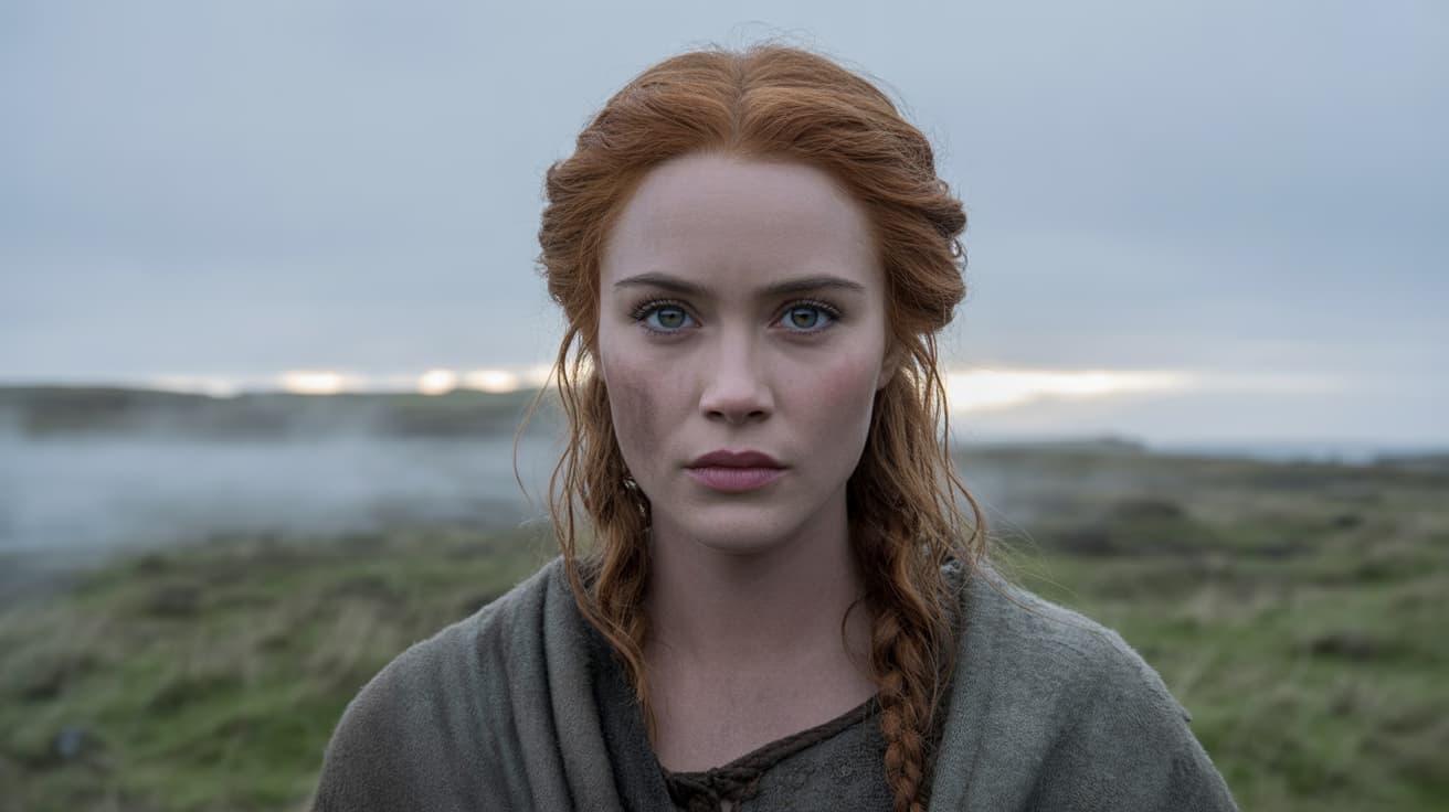 Helgi and Finnbogi building their wooden hut by the lake in Vinland