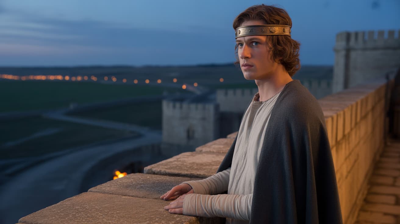 Baldwin IV with bandaged hands on night watch before the battle