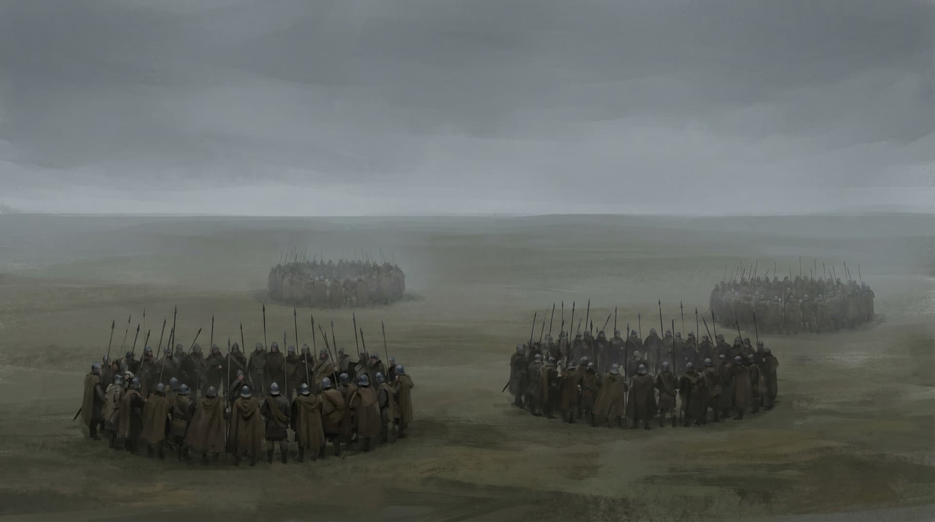 Scottish schiltron formations arranged on the open field at the Battle of Falkirk