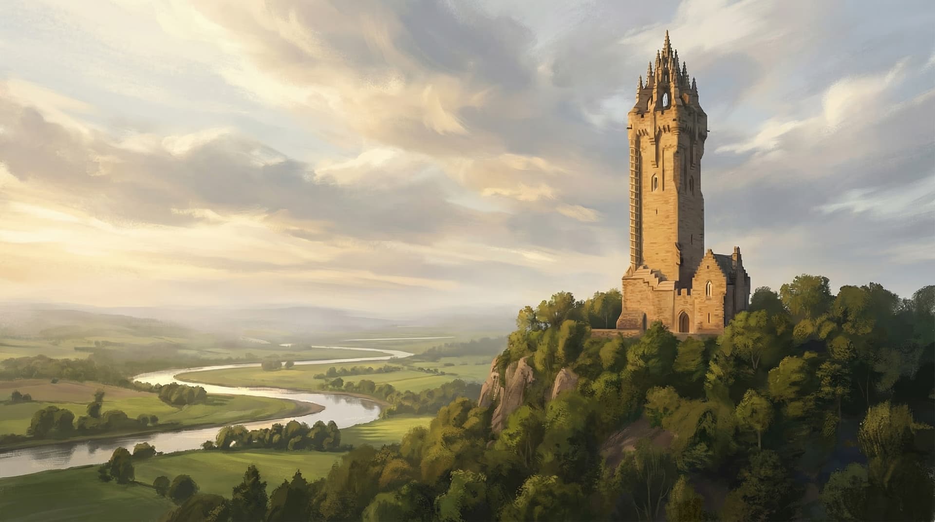 The National Wallace Monument on Abbey Craig overlooking the River Forth and Stirling