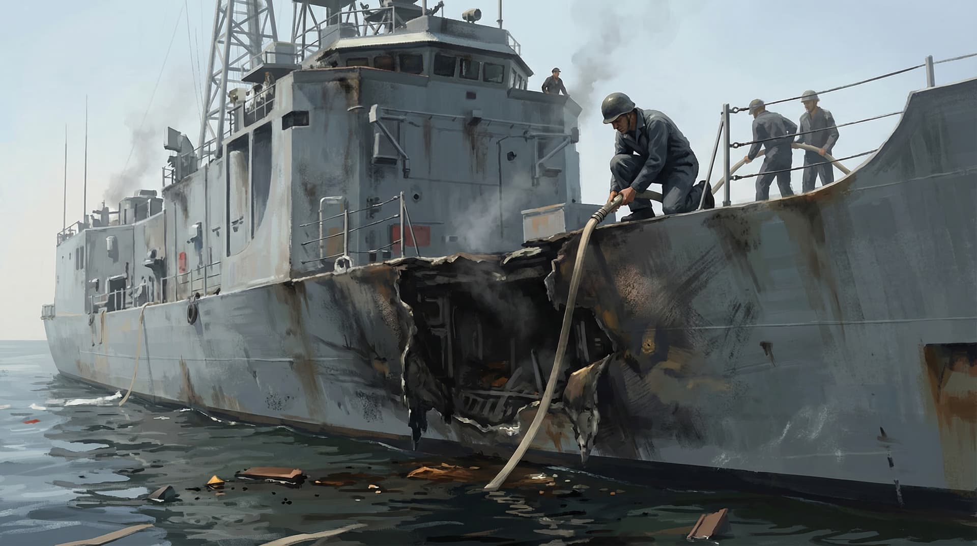 A large U.S. Navy convoy of warships escorting oil tankers through the Persian Gulf during Operation Earnest Will